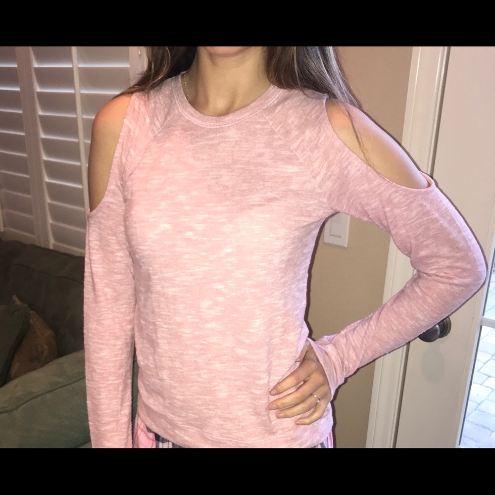 NEW Soft Pink Derek Heart Shirt Open Shoulders NWT